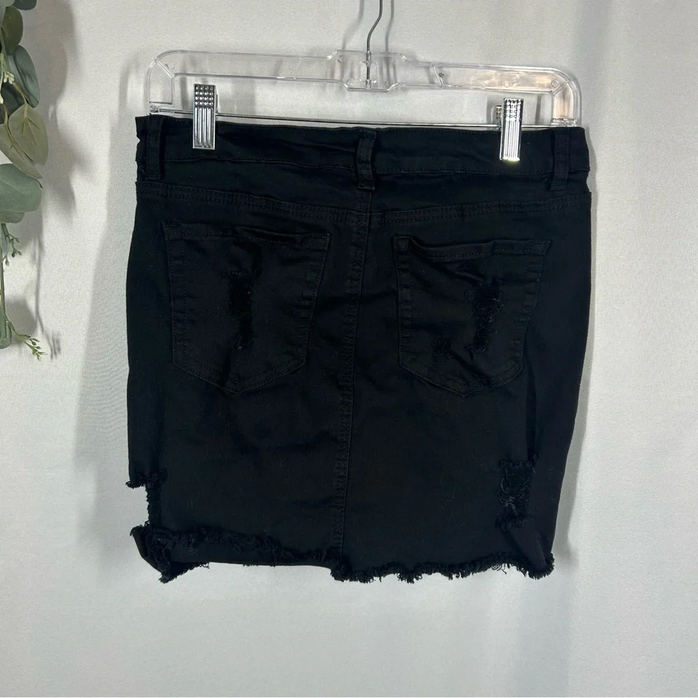 Wax Jean | Distressed Black Denim Jean Mini Skirt Juniors Size Large
